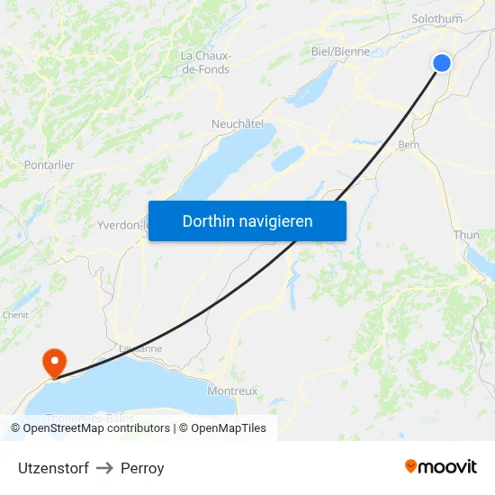 Utzenstorf to Perroy map