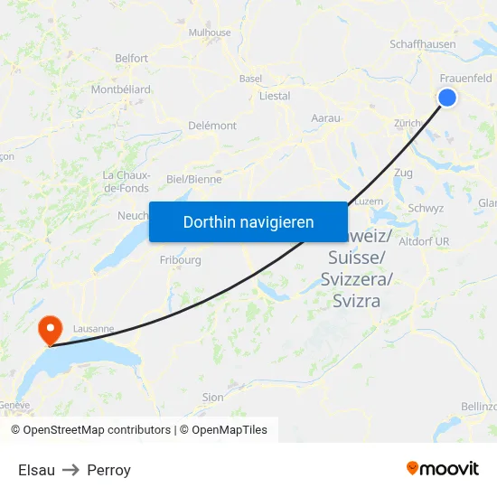 Elsau to Perroy map