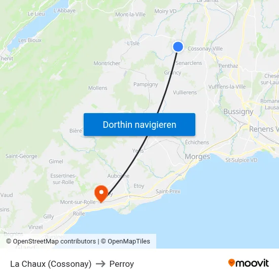 La Chaux (Cossonay) to Perroy map