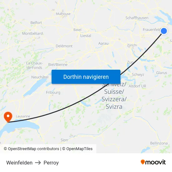 Weinfelden to Perroy map