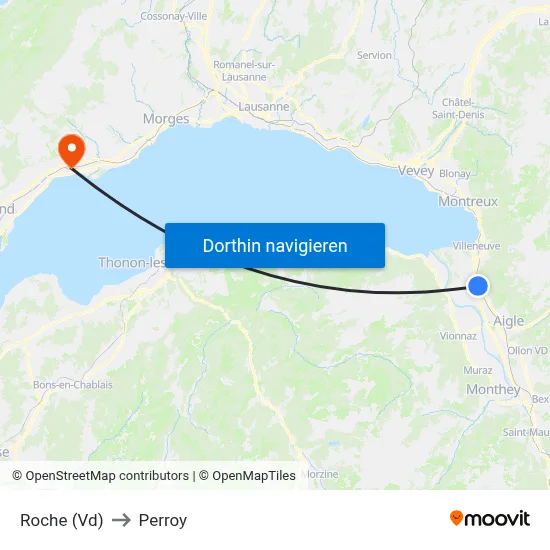 Roche (Vd) to Perroy map