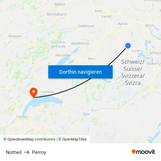 Nottwil to Perroy map
