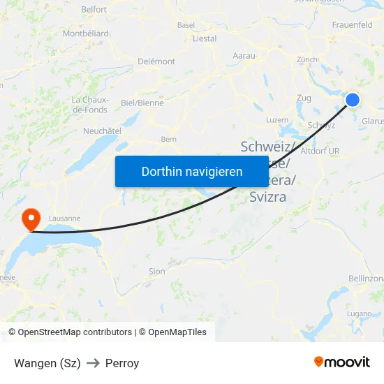Wangen (Sz) to Perroy map