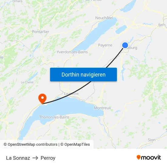 La Sonnaz to Perroy map