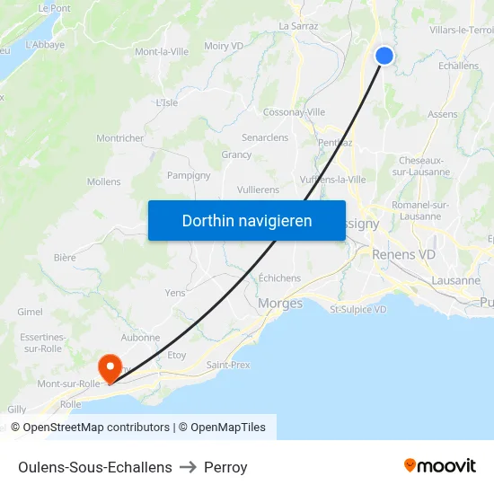 Oulens-Sous-Echallens to Perroy map