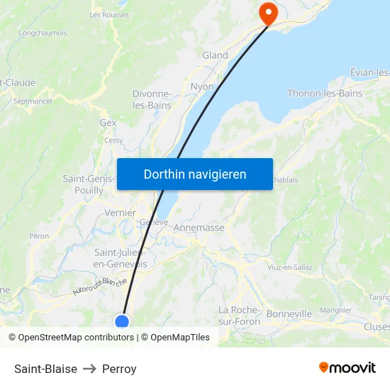Saint-Blaise to Perroy map