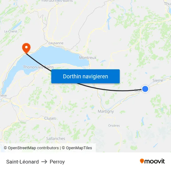 Saint-Léonard to Perroy map