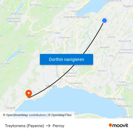 Treytorrens (Payerne) to Perroy map
