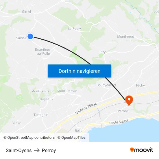 Saint-Oyens to Perroy map
