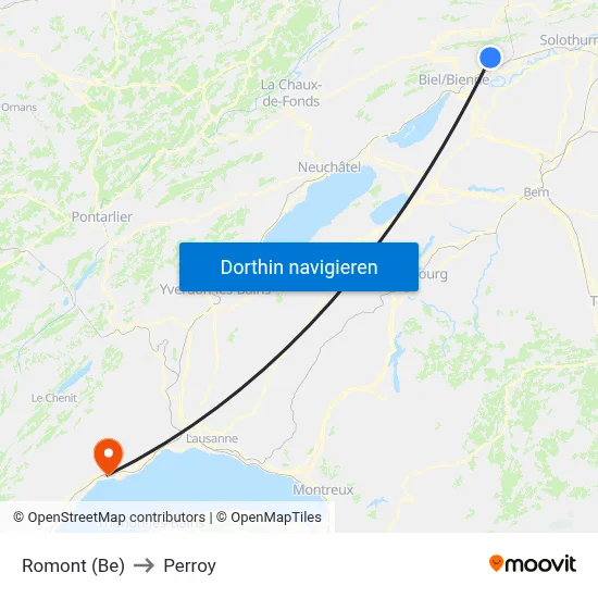 Romont (Be) to Perroy map