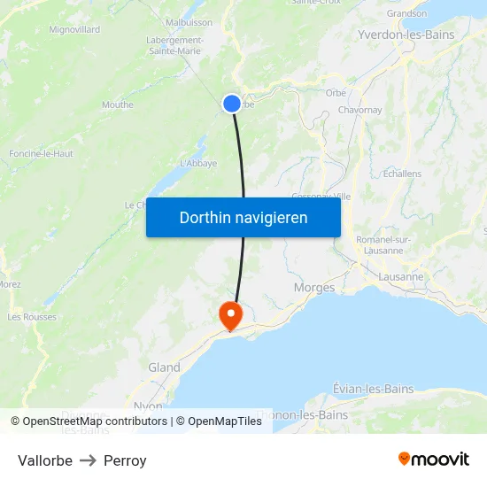 Vallorbe to Perroy map