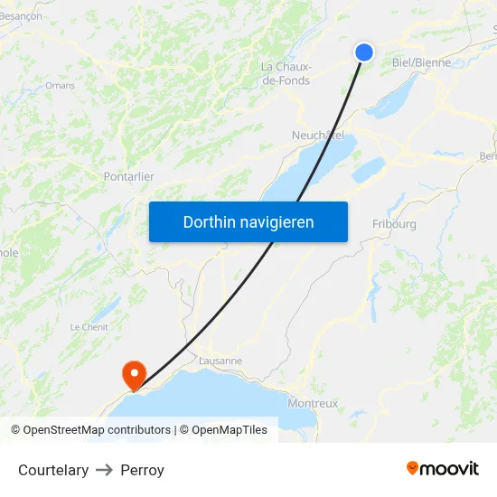 Courtelary to Perroy map