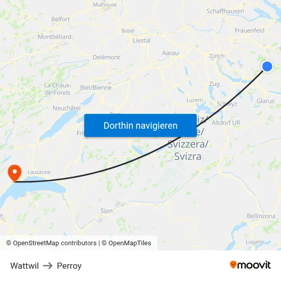 Wattwil to Perroy map