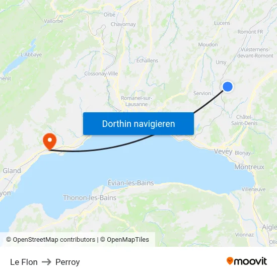 Le Flon to Perroy map