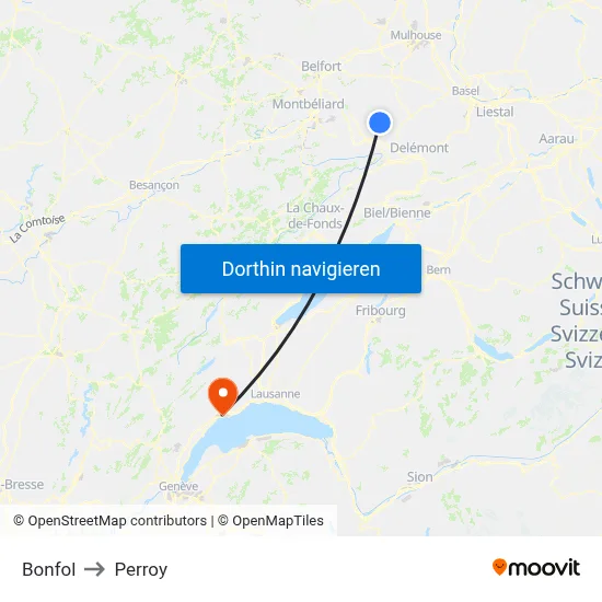 Bonfol to Perroy map