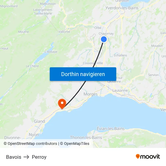 Bavois to Perroy map
