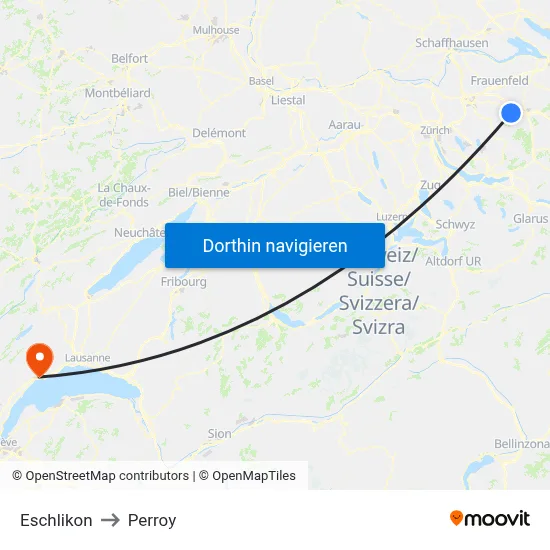Eschlikon to Perroy map