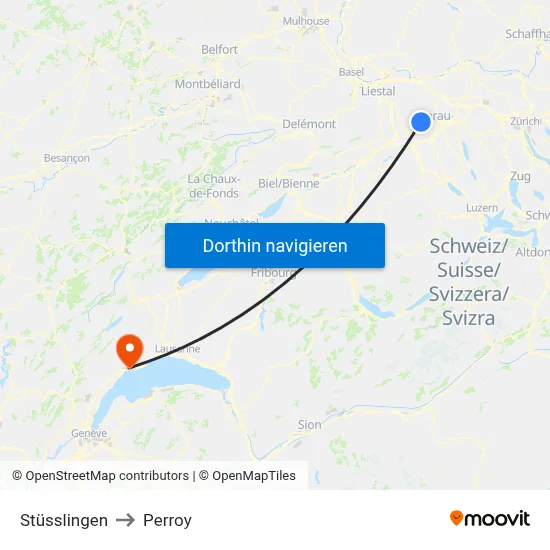 Stüsslingen to Perroy map