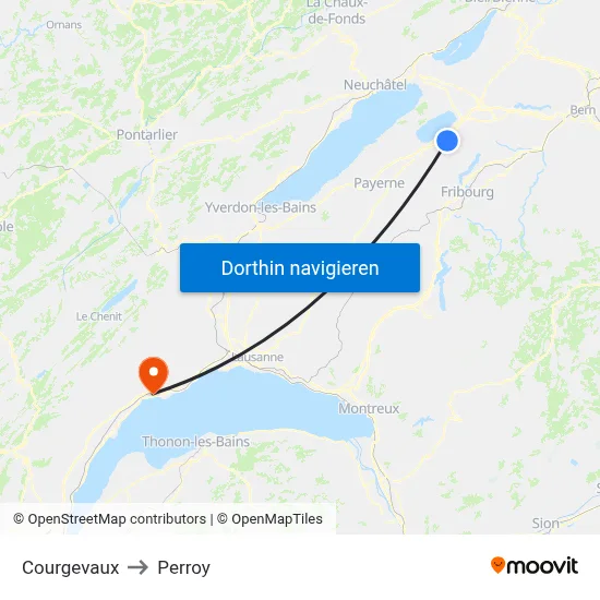 Courgevaux to Perroy map