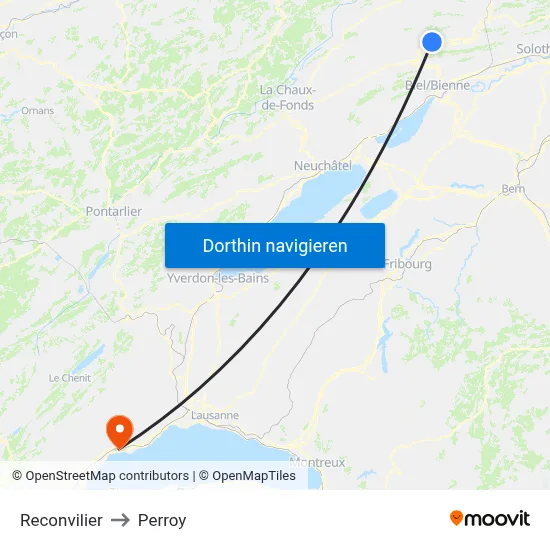 Reconvilier to Perroy map
