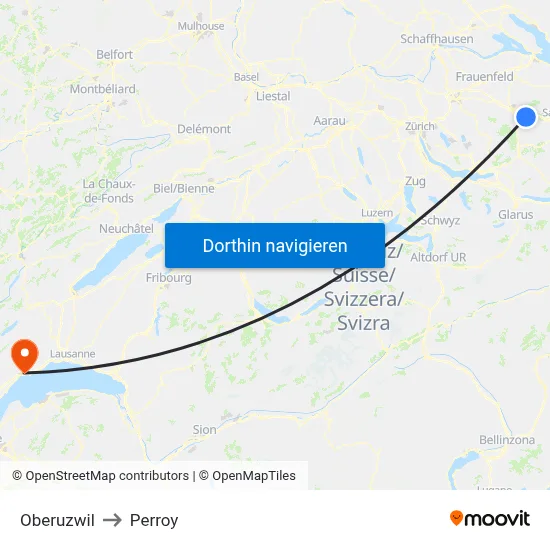 Oberuzwil to Perroy map