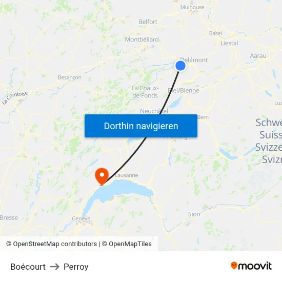 Boécourt to Perroy map