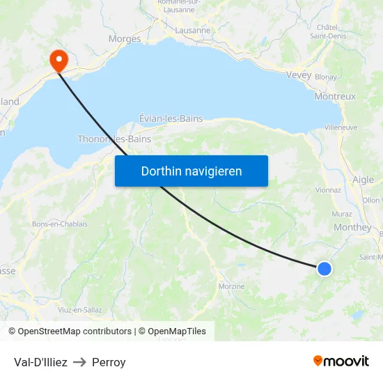 Val-D'Illiez to Perroy map