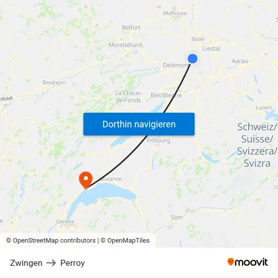Zwingen to Perroy map
