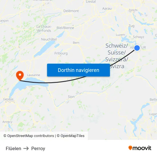 Flüelen to Perroy map