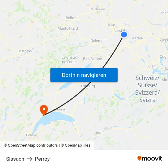 Sissach to Perroy map