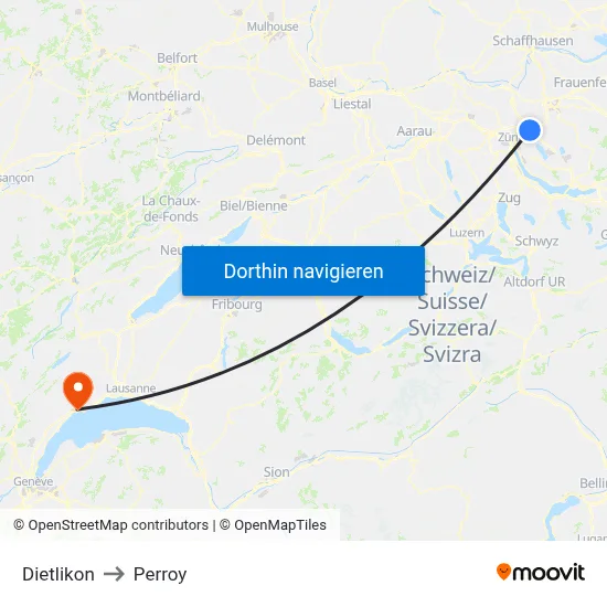 Dietlikon to Perroy map