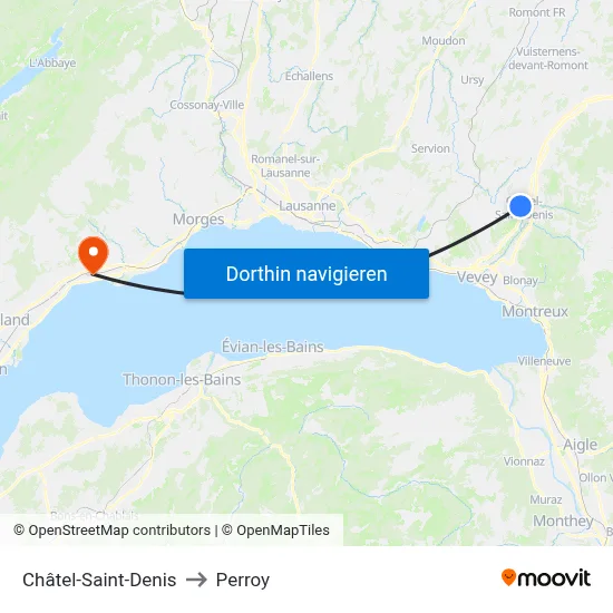 Châtel-Saint-Denis to Perroy map