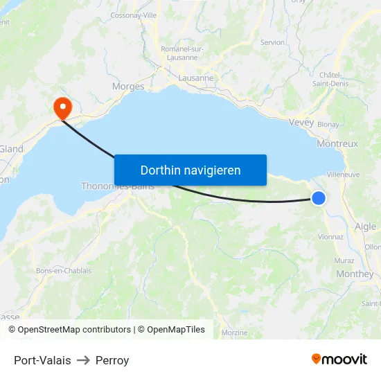 Port-Valais to Perroy map