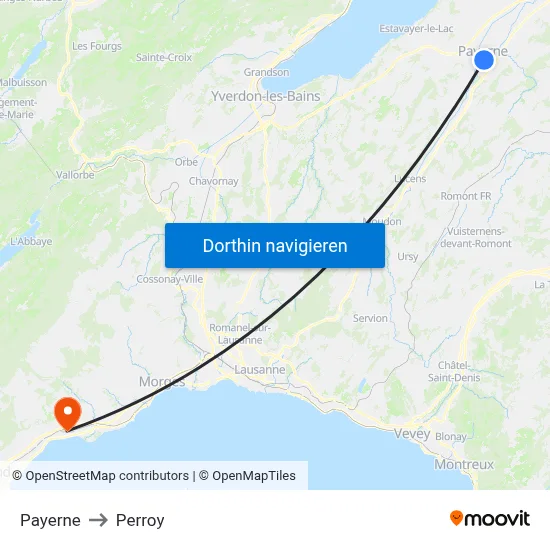 Payerne to Perroy map