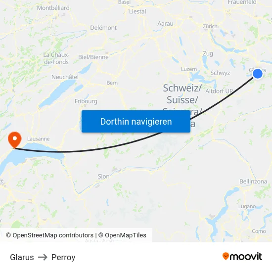 Glarus to Perroy map