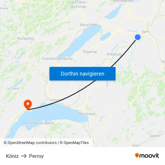 Köniz to Perroy map