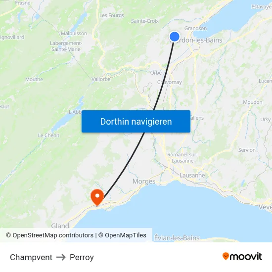 Champvent to Perroy map