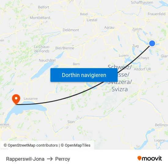 Rapperswil-Jona to Perroy map