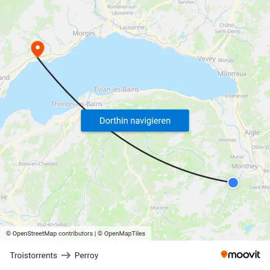 Troistorrents to Perroy map