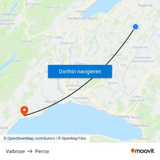 Valbroye to Perroy map