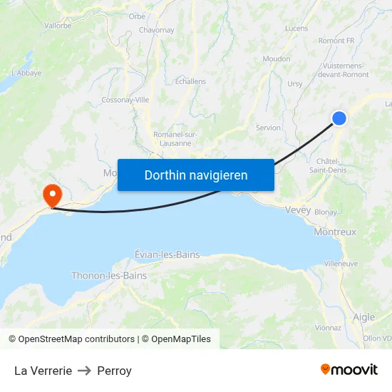 La Verrerie to Perroy map