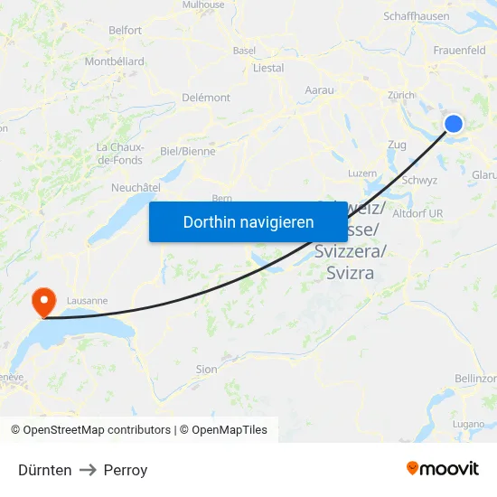 Dürnten to Perroy map