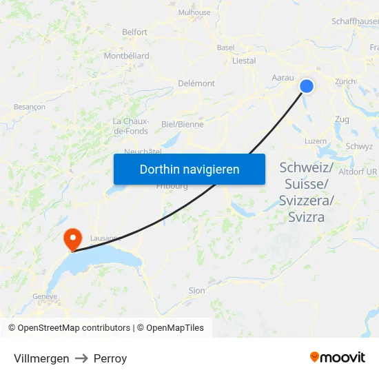 Villmergen to Perroy map
