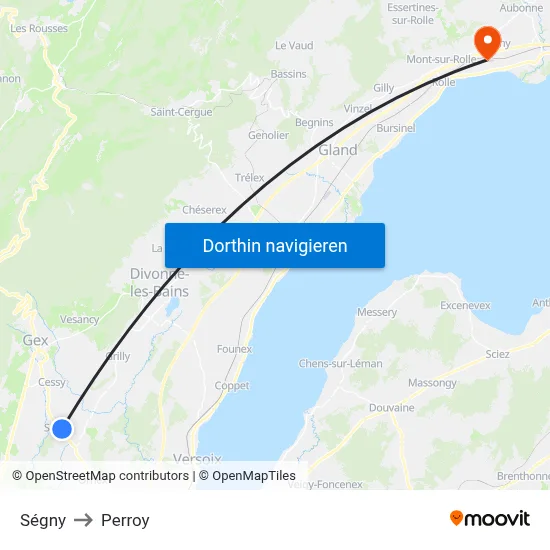 Ségny to Perroy map