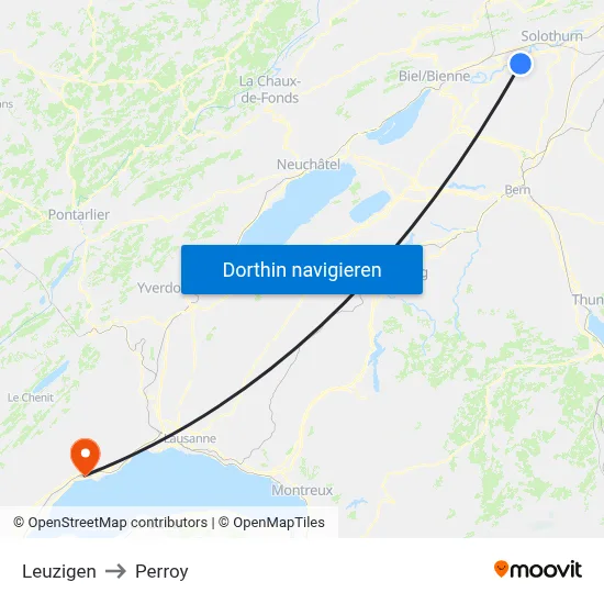 Leuzigen to Perroy map