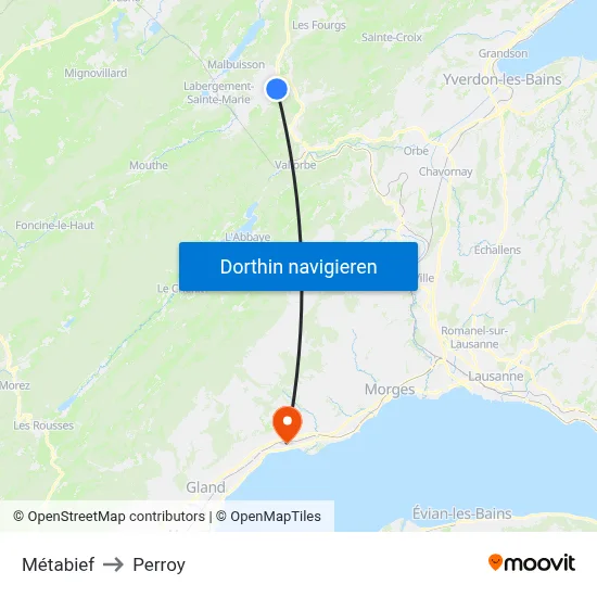 Métabief to Perroy map
