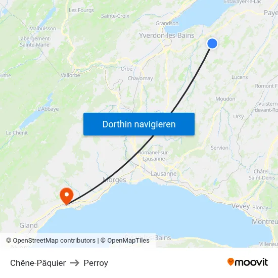 Chêne-Pâquier to Perroy map
