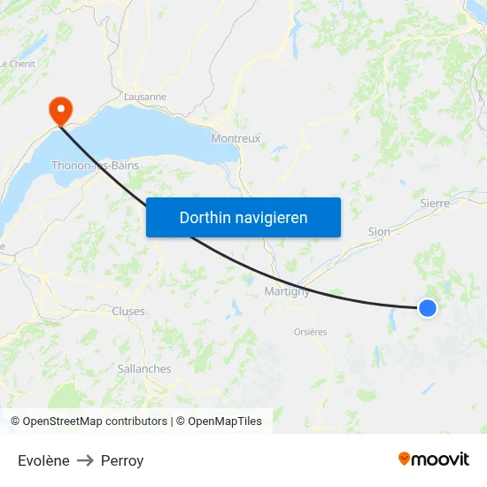 Evolène to Perroy map