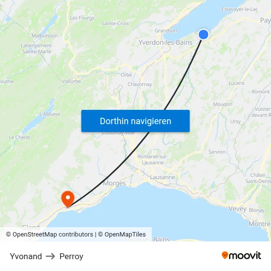 Yvonand to Perroy map