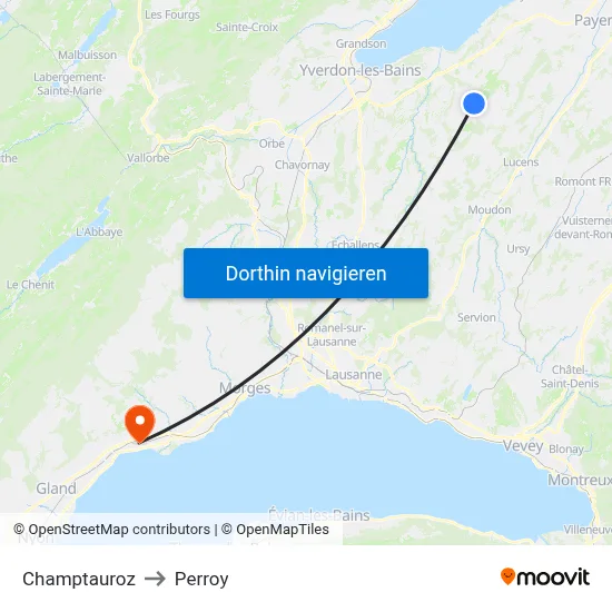 Champtauroz to Perroy map
